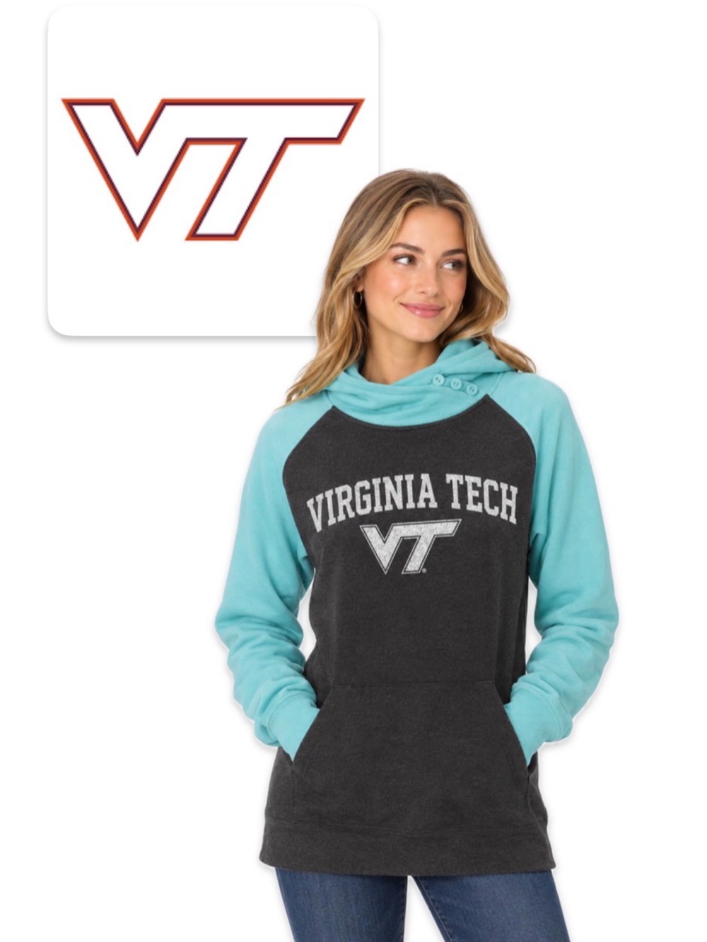 NWT [ouray] Virginia Tech Hokies NCAA Hooded Button Sweatshirt Women’s 2XL - Picture 2 of 13